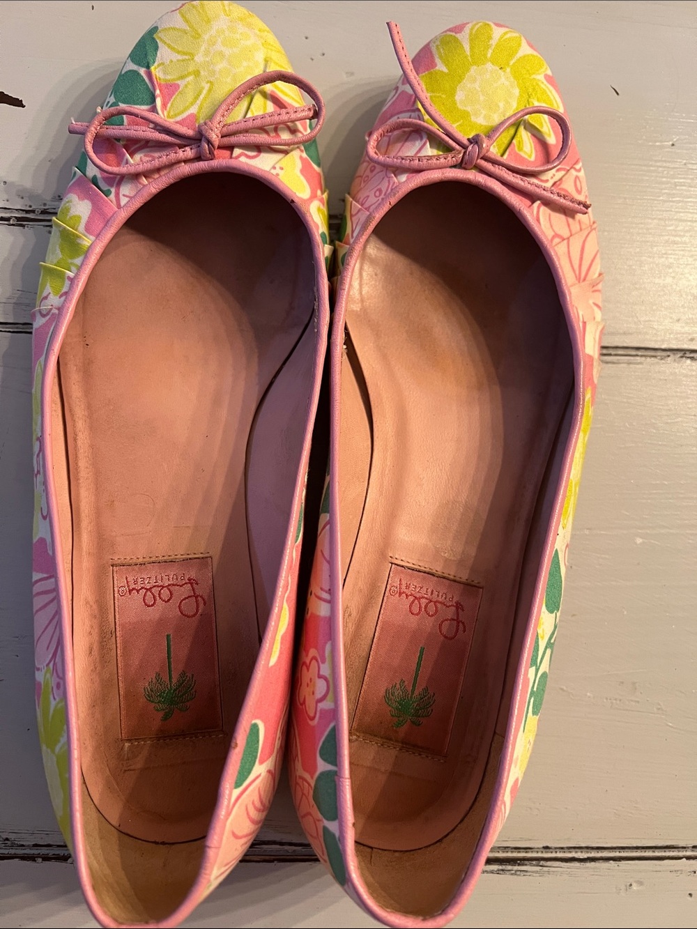 Lilly Pulitzer Pink Floral Canvas Ballet Flats with Yellow & Green Blooms